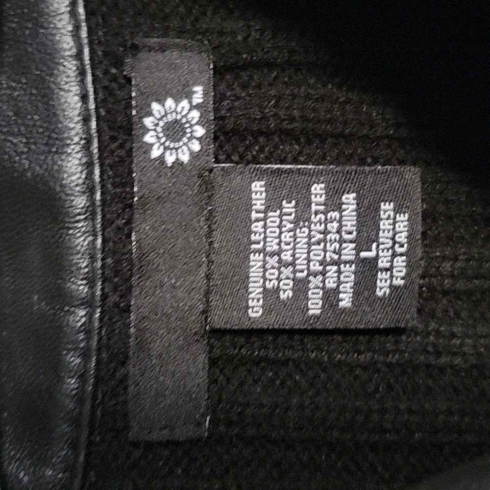 Leather & Wool Blend Knit Bikercore Moto Jacket Black size L - Picture 3 of 14